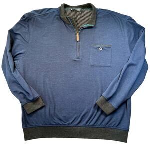 Pebble Beach Performance Golf 1/4 Zip Pullover L Dark Blue w/ Grey Contrast Trim